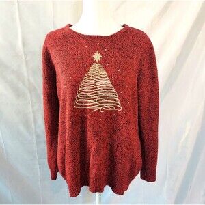 Vintage Croft & Barrow Not So Ugly Christmas Sweater Red Gold Christmas Tree L